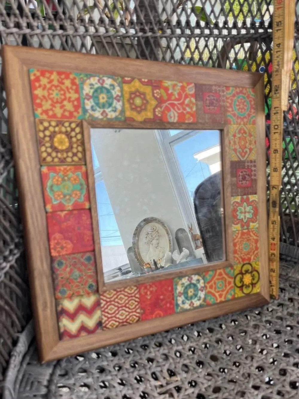Oscar Stone mosaic tile wooden mirror
